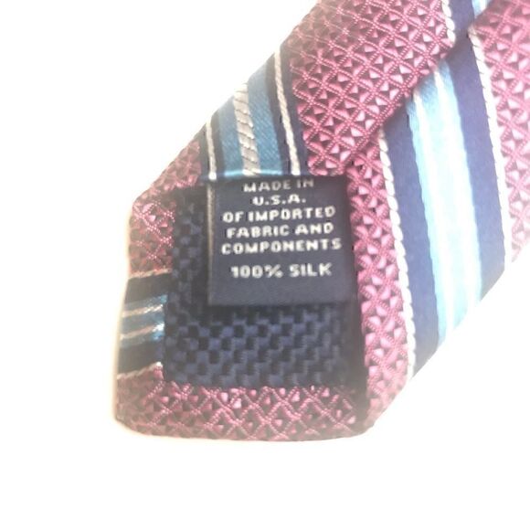 David Cremieux 100% Silk Magenta and Blue Woven Striped Tie. Made in the USA - Picture 5 of 5